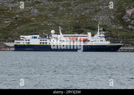 National Geographic Explorer cruise ship docked in St. Pierre, France Stock Photo