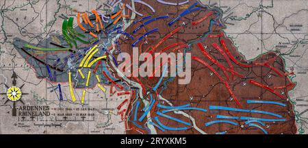 A map depicting the combat conducted during the Battle of the Bulge and the Rhineland Campaign. Luxembourg American Cemetery. Stock Photo