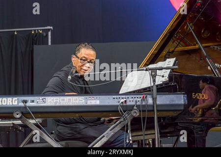 NEW ORLEANS, LA, USA - MAY 7, 2023: Herbie Hancock performs at the 2023 New Orleans Jazz and Heritage Festival Stock Photo