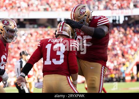 San Francisco 49ers guard Aaron Banks (65) blocks during an NFL football  game against the Seattle Seahawks, Sunday, Sept. 18, 2022, in Santa Clara,  Calif. (AP Photo/Scot Tucker Stock Photo - Alamy