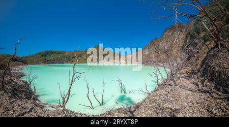 White crater or Kawah Putih sulfur lake in West Java, Near Bandung city, Indonesia. Stock Photo