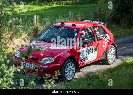 Ceredigion, Wales - 02 September 2023 Rali Ceredigion: Owen Edwards and  Co-Driver Daniel Thomas in a Citroen S1600 Saxo car 87 on stage SS1 Borth 1  Stock Photo - Alamy
