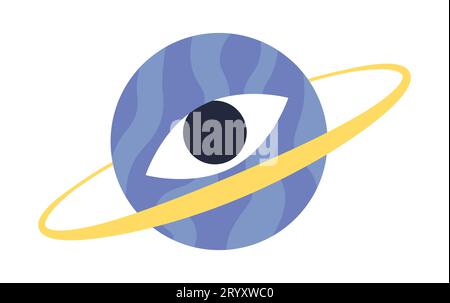 Psychedelic eyeball planet with ring 2D cartoon conceptual object Stock Vector