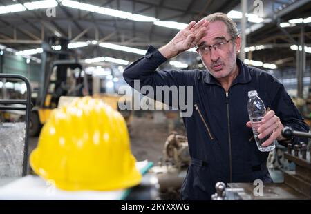 Senior engineer with fatigue from long and hard work Stock Photo