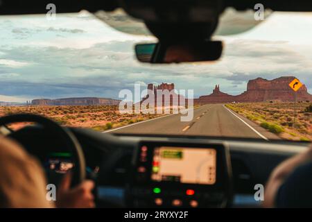 Famous scenic entrance to Monument Valley Navajo Tribal Park in Utah, USA Stock Photo