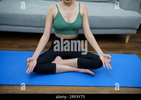 Beautiful fat woman doing yoga on the mat in the park Stock Photo - Alamy