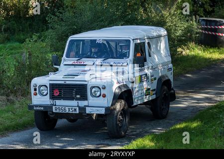 Ceredigion, Wales - 02 September 2023 Rali Ceredigion: Danny Hedges and Co- Driver Ben Hall in a Land Rover Defender car 110 on stage SS1 Borth 1 Wa  Stock Photo - Alamy