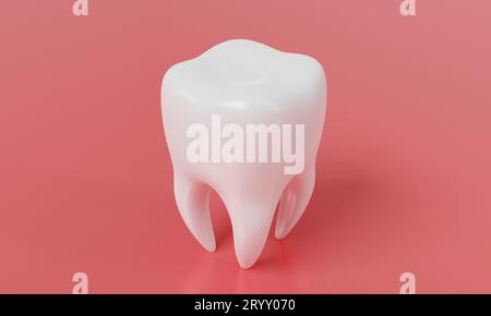 Tooth on pink gum background. Medical wellness and Dental healthcare concept. 3D illustration rendering Stock Photo