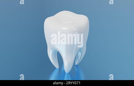 Tooth on blue reflect background. Medical wellness and Dental healthcare concept. 3D illustration rendering Stock Photo