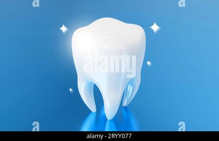 Tooth on blue reflect background. Medical wellness and Dental healthcare concept. 3D illustration rendering Stock Photo