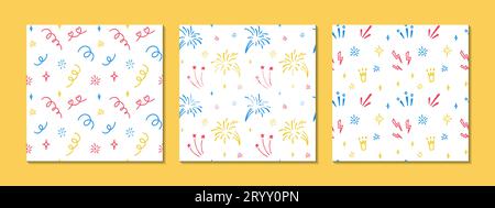 Set of cute line doodle seamless pattern. Childish squiggle design. Baby party decoration. Holidays and Christmas decor wrapping paper Stock Vector