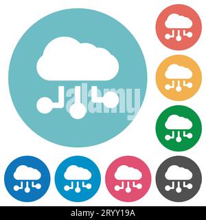 Cloud connections solid flat white icons on round color backgrounds Stock Vector