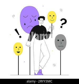 Man with hidden emotions vector line concept Stock Vector