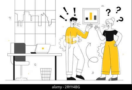 Employees conflict vector line concept Stock Vector