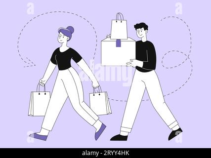 People at shopping vector line concept Stock Vector