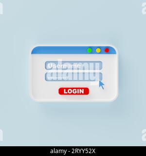 Login Username and password user interface pop-up window on blue background. Computer operating system internet browser and soci Stock Photo