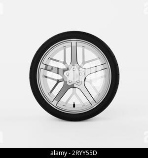 Car tyre or tire wheel on isolated white background. Transportation and vehicle accessories concept. 3D illustration rendering Stock Photo