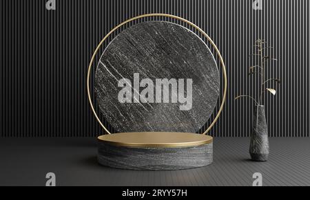 Luxury gold and white gray black marble podium for cosmetics advertising template background. Object and business mockup concept Stock Photo