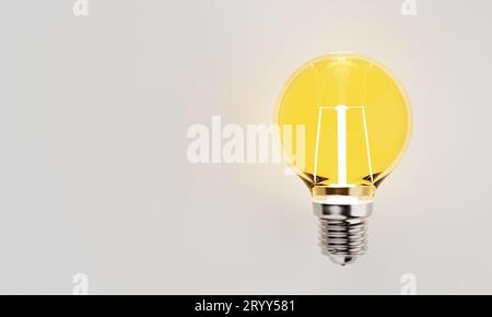 Light bulbs with incandescent bulbs glow yellow on white draft office graph paper. Thinking and imagination idea concept. 3D ill Stock Photo