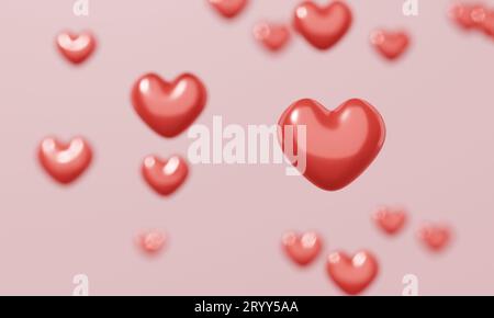 Many mini red hearts with copy space background. Abstract and Valentines day concept. 3D illustration rendering Stock Photo