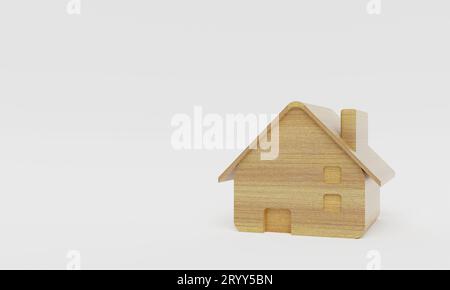 Wooden house on white background. Exterior and object concept. 3D illustration rendering Stock Photo