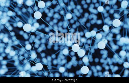 Abstract blue light bulb futuristic technology network node. Cable data line transmission links and communication structure conc Stock Photo