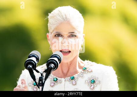 Washington, United States. 02nd Oct, 2023. Selma Blair speaks at an event to celebrate the Americans with Disabilities Act (ADA) on the South Lawn of the White House. Credit: SOPA Images Limited/Alamy Live News Stock Photo