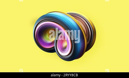 Abstract 3D spiral object on yellow background. Realistics rendering spiral shell. 3D illustration rendering Stock Photo