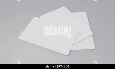 White gift card credit card mockup stacking on grey table background. Object background for business branding presentation templ Stock Photo