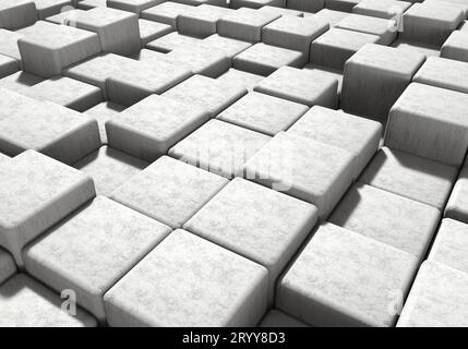White masonry cement block and stone background. Architecture and abstract concept Perspective view. 3D illustration rendering Stock Photo