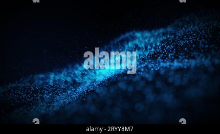 Abstract blue glowing particle burning in outer space background. 3D ...