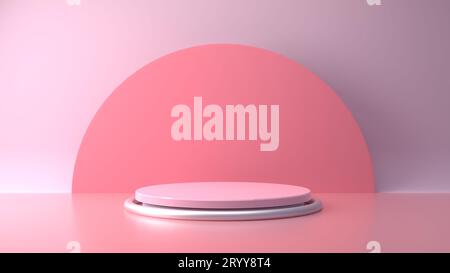 Pink pastel product stand on background. Abstract minimal geometry concept. Studio podium platform theme. Exhibition and busines Stock Photo