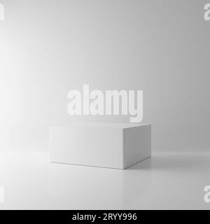 White rectangle block cube in empty room background. Abstract Interior architecture mockup concept. Minimalism theme. Studio pod Stock Photo