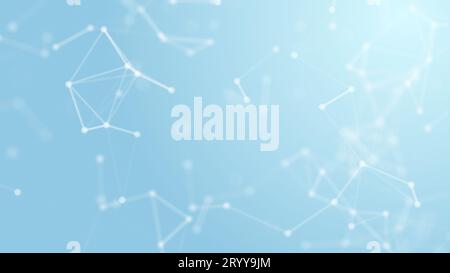 3D Abstract white geometry flying wireframe network and connecting dot space on blue background. Security futuristics computer a Stock Photo