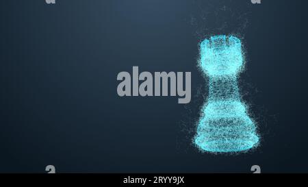 King rook chess piece abstract on black screen background. 3D illustration graphic design wireframe futuristics.  Strategic inno Stock Photo