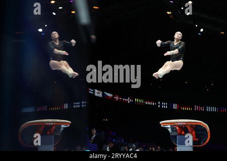 Antwerp, Belgium. 2nd Oct, 2023. Elsabeth Black of Canada competes on the vault during the Women's Qualifications at the 2023 World Artistic Gymnastics Championships in Antwerp, Belgium, Oct. 2, 2023. Credit: Zhao Dingzhe/Xinhua/Alamy Live News Stock Photo