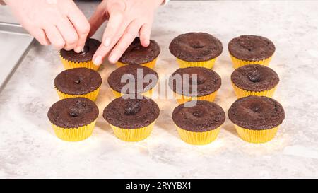 Unicorn rainbow chocolate cupcake Stock Photo