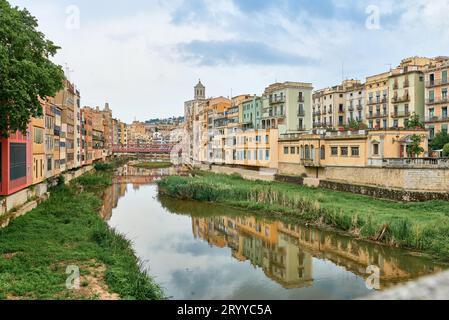 View of old town Girona, Catalonia, Spain, Europe. Summer travel. Stock Photo