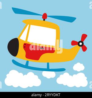 yellow helicopter on blue sky background Stock Vector