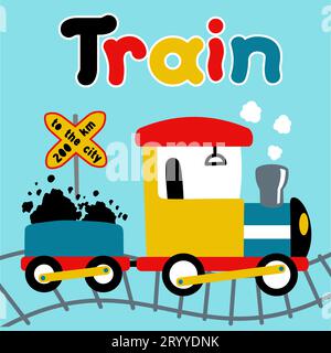 Vector cartoon illustration of steam train loading coal Stock Vector