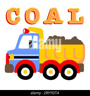 Vector cartoon illustration of truck loading coal Stock Vector