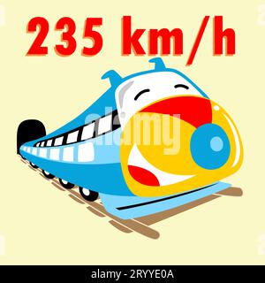funny fast train cartoon speeding through a tunnel Stock Vector
