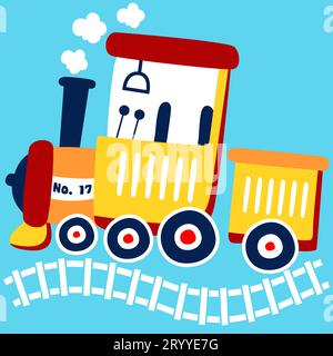 Old steam train, vector cartoon illustration Stock Vector