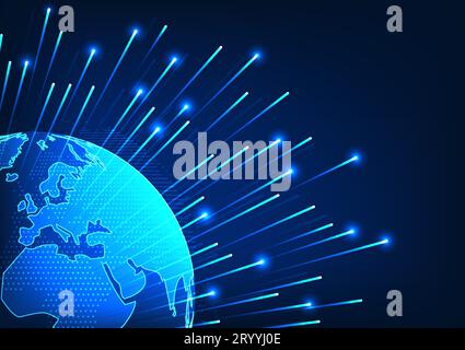 Earth technology with projected lasers The concept of big data transmission technology through the internet network that covers the world at high spee Stock Vector