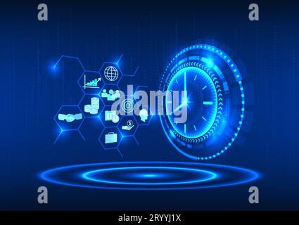 Technology time with techno circle with technology icon It represents smart technology that has been developed rapidly, causing the world's trade busi Stock Vector