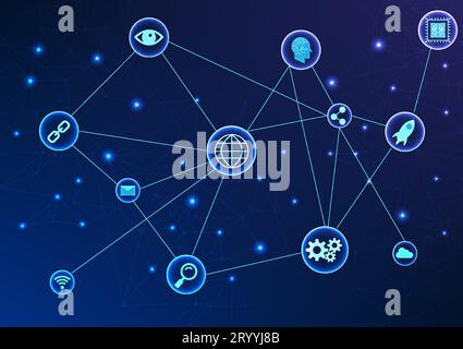 Data technology with technology icons It represents big data technology as a tool that allows data to be used for analysis and planning in order to re Stock Vector