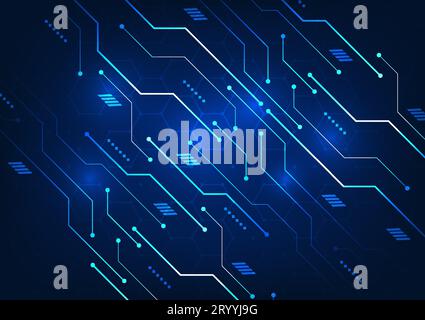 Technology circuit board background with elements The connection of the technology circuit is the one that sends the data signal to the system to proc Stock Vector