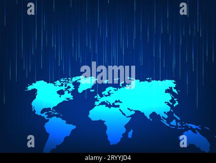 World map technology laser shot down The concept of big data transmission technology through the internet network that covers the world at high speed. Stock Vector