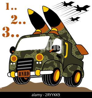 Military truck with missile, vector cartoon illustration Stock Vector