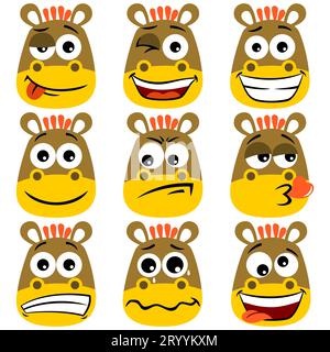 Set of funny donkey facial expressions, vector cartoon illustration Stock Vector